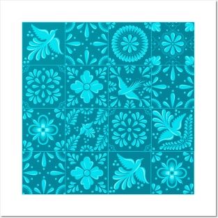 Mexican Light Blue Talavera Tile Pattern by Akbaly Posters and Art